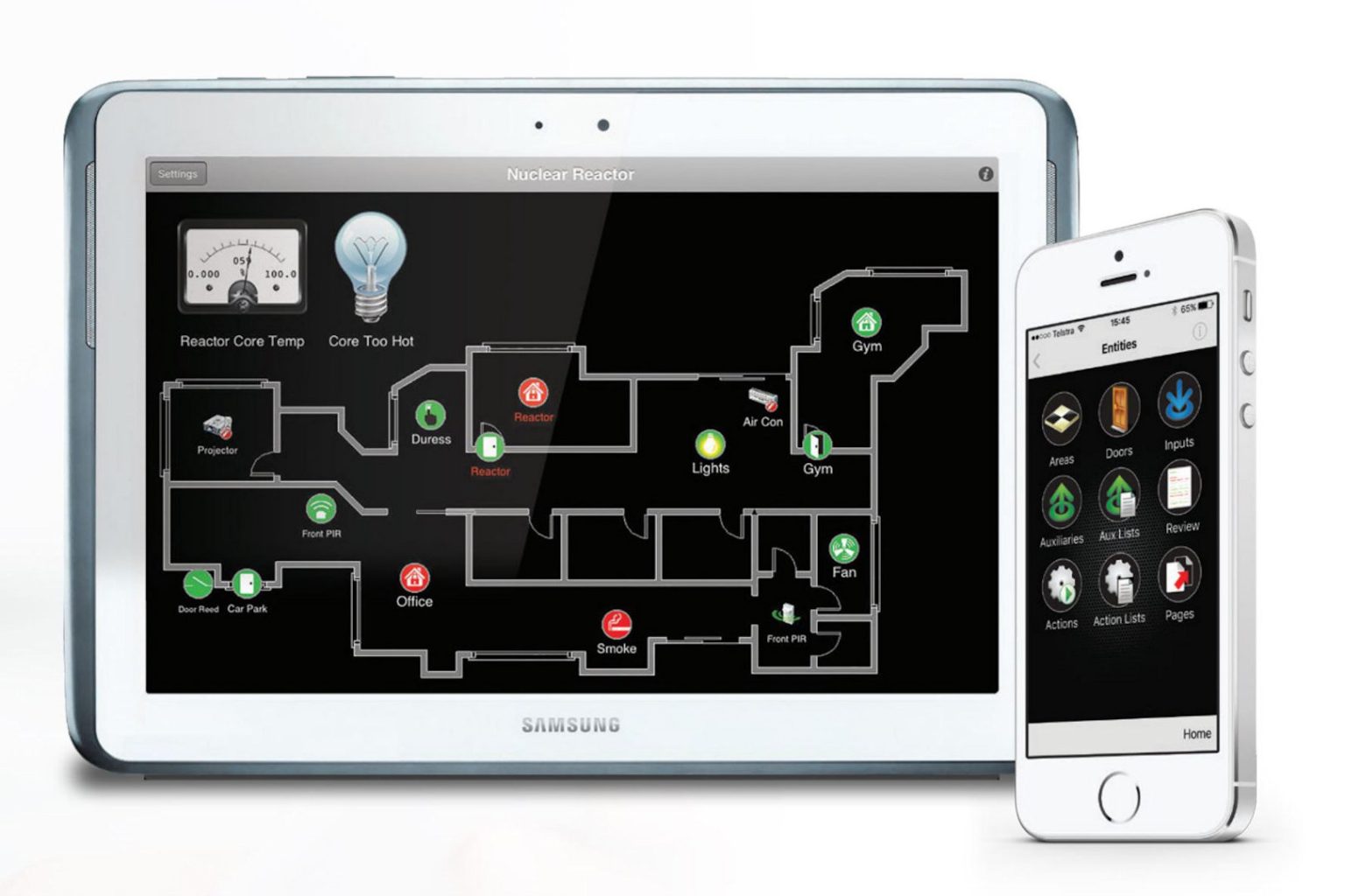 integriti access control software displayed on tablet and phone screen
