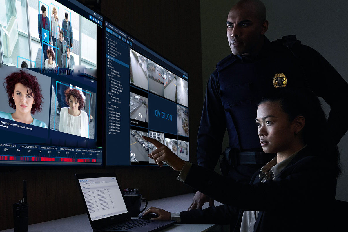 avigilon cctv analytics software viewed by police and security guards
